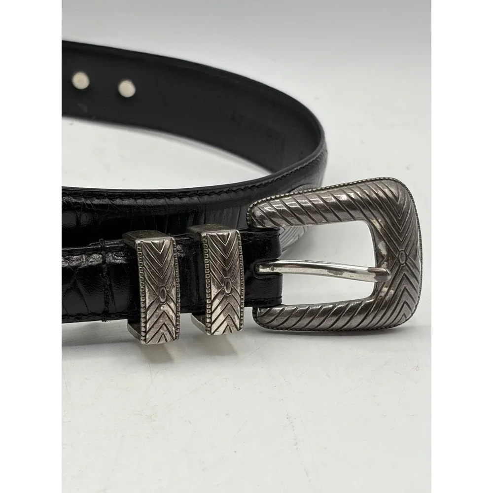 Roundtree & Yorke Black Leather Concho Belt Western Silver Tone Size 36